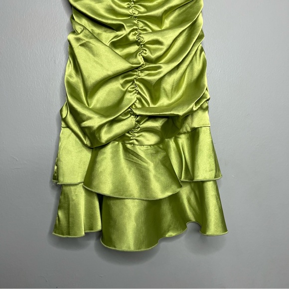 Jessica McClintock Y2K Green Silk Satin Ruched Dress H - Picture 5 of 8